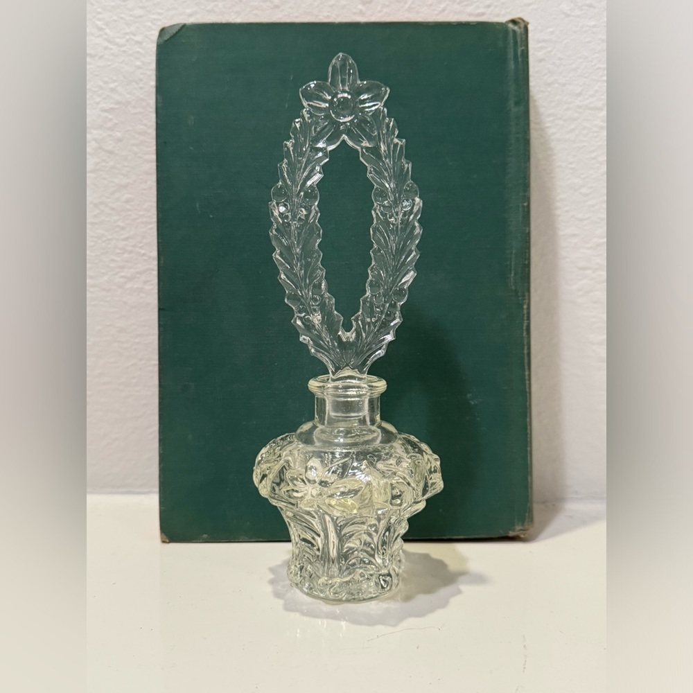 Vintage Pressed Clear Glass Flower Themed Perfume Bottle